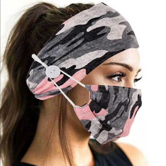 Brand New Face Mask & Headband Set Pink Camo - Picture 3 of 11